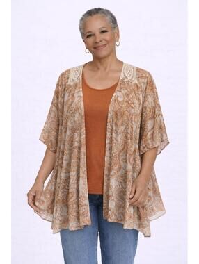 Cure XL Brown Paisley Lightweight Semi Sheer Open Cardigan
